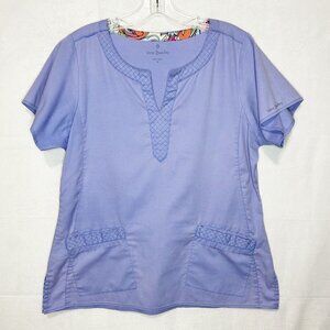 Vera Bradley V-Neck Scrub Top Women’s Sz M Purple Stretch Pockets Healthcare
